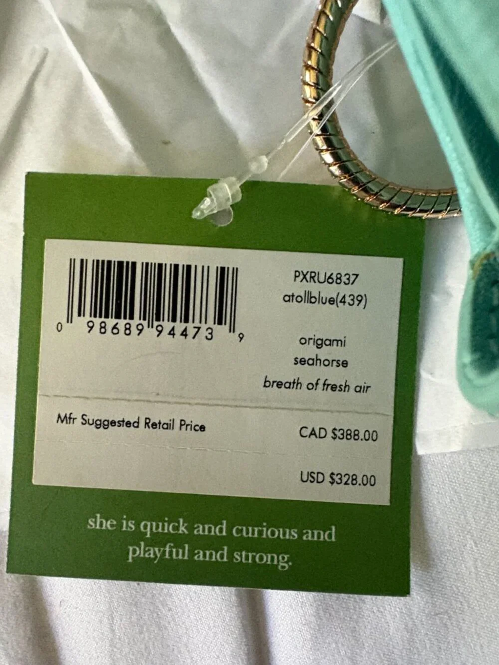 NWT Kate Spade Origami Sea Horse Clutch Breath of Fresh Air Atoll Blue Novelty - Picture 4 of 5